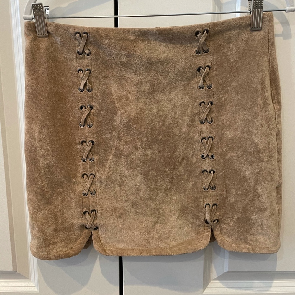 tractr BLU suede mini skirt with lace up front